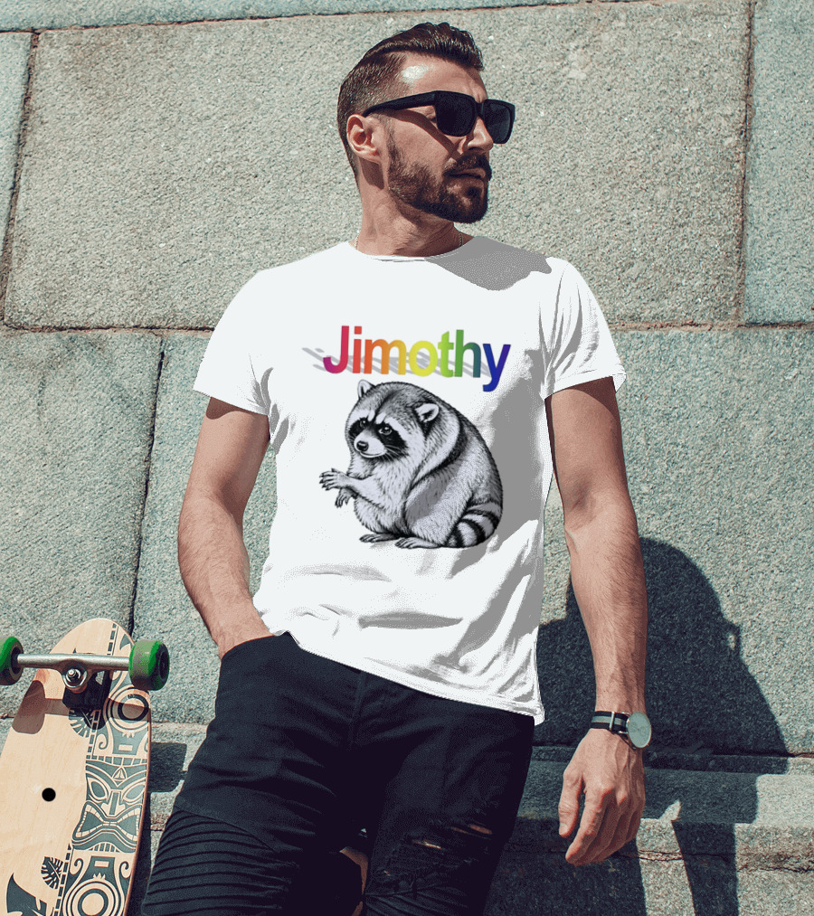 Jimothy Raccoon Rainbow Text With Illustrated Animal T-Shirt