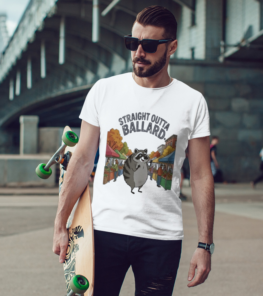 Straight Outta Ballard Raccoon At Farmers Market Scene T-Shirt