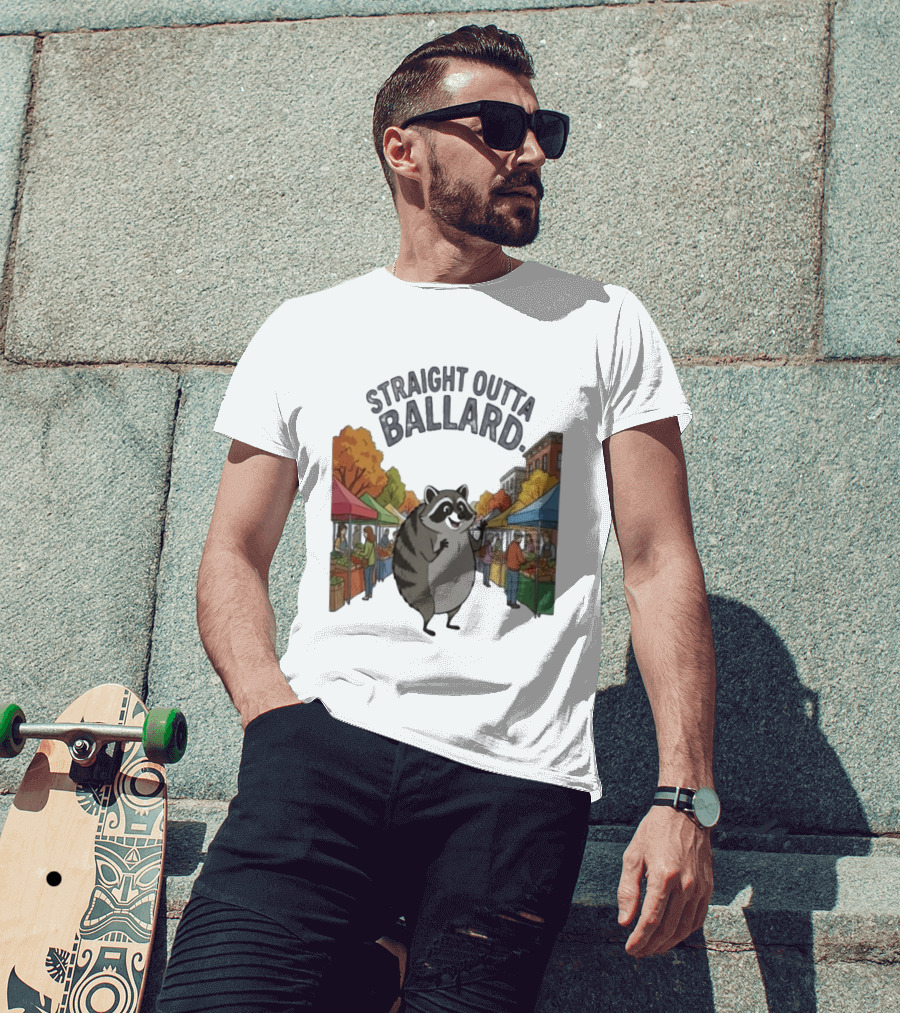 Straight Outta Ballard Raccoon At Farmers Market Scene T-Shirt