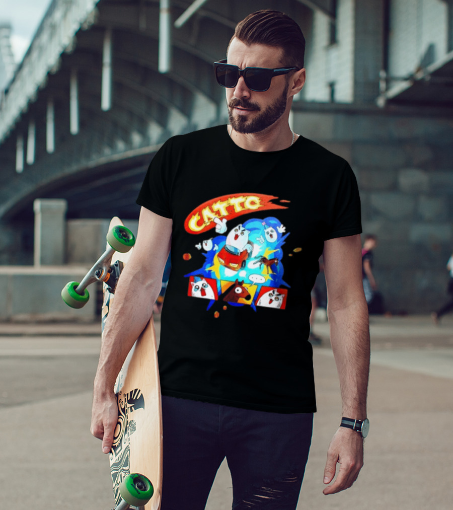 Catto Cartoon Cat Driving A Car With Funny Expressions And Comic Style Panels T-Shirt