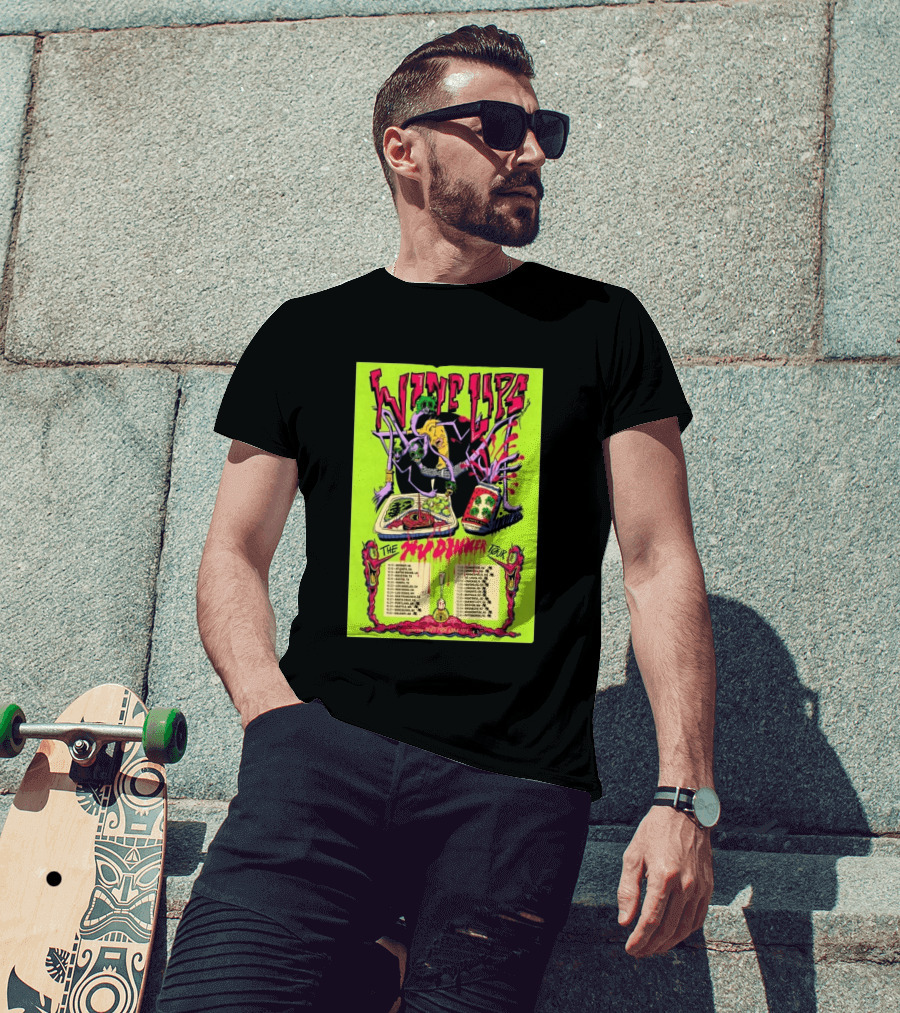 Wine Lips TV Dinner Tour 2026 Canada USA Neon Zombie Concert T-Shirt