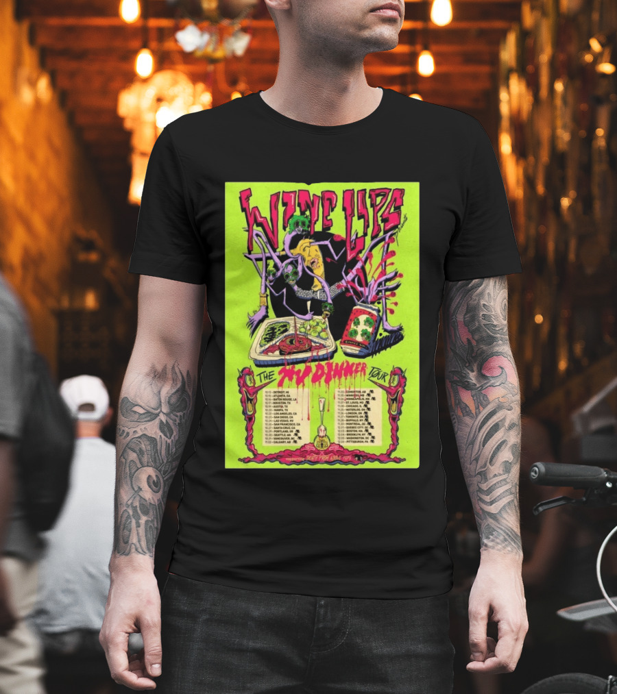 Wine Lips TV Dinner Tour 2026 Canada USA Neon Zombie Concert T-Shirt