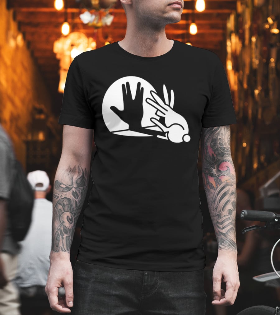 Hand Shadow Bunny Puppet Shadows Playful Gesture T-Shirt