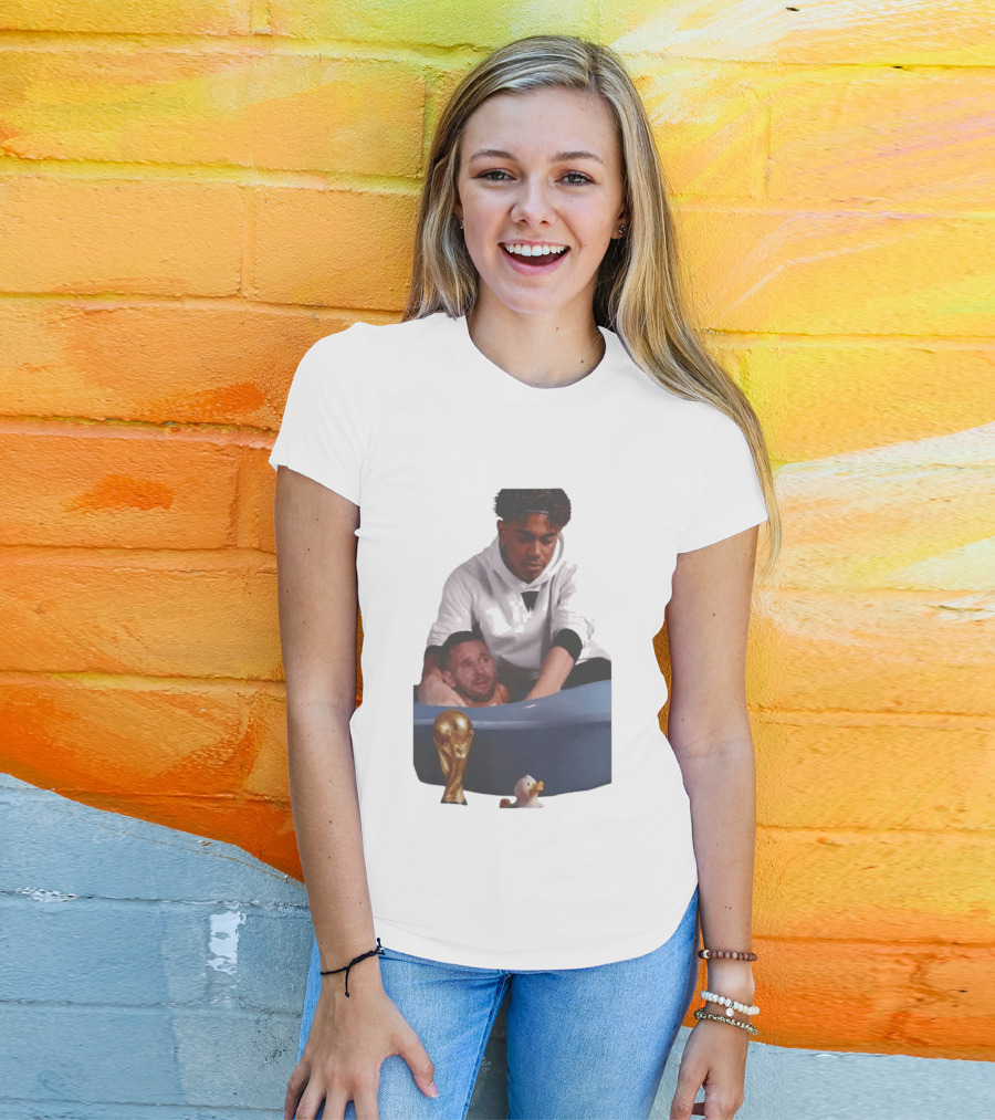 Messi Crying Bath Tub Trophy Football T-Shirt