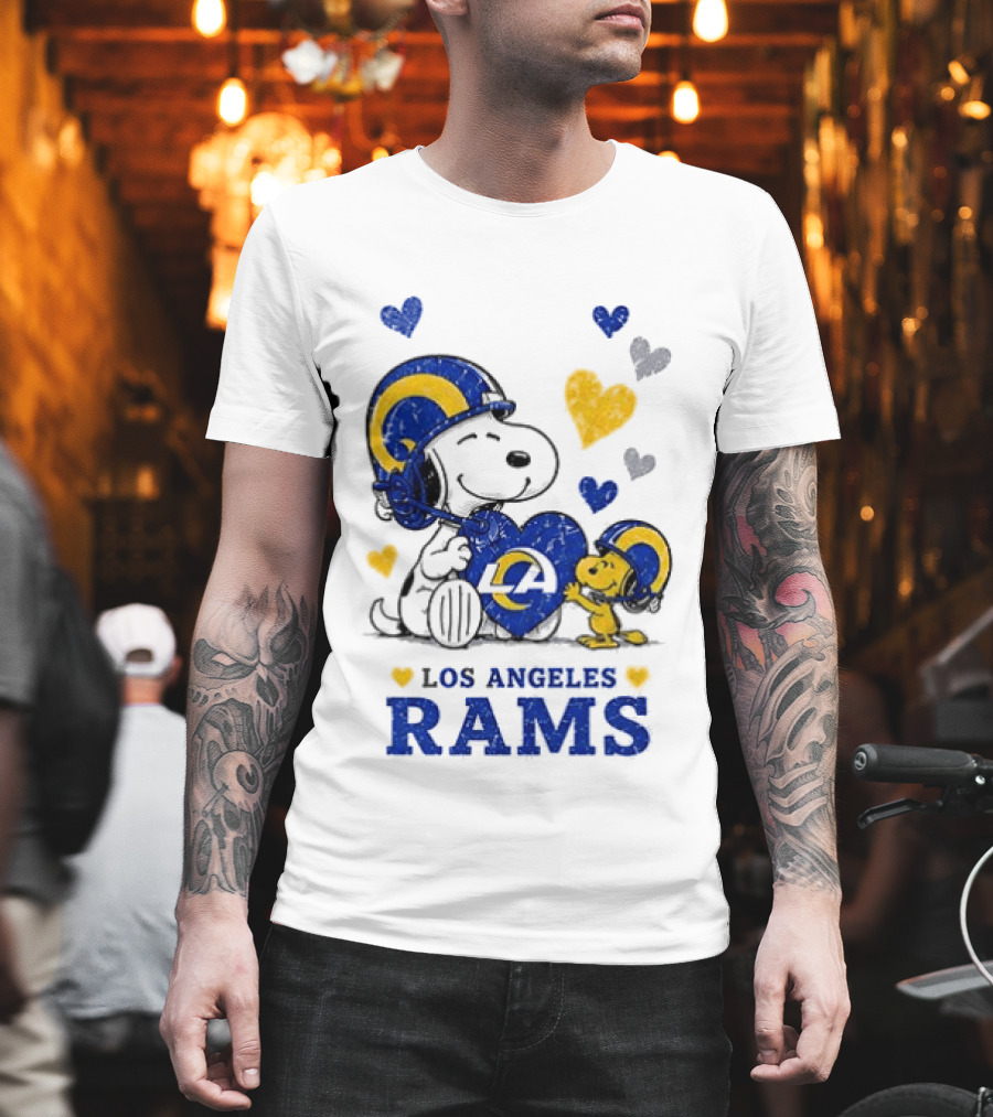 Los Angeles Rams Peanuts Snoopy Love Laughter Hearts T-Shirt