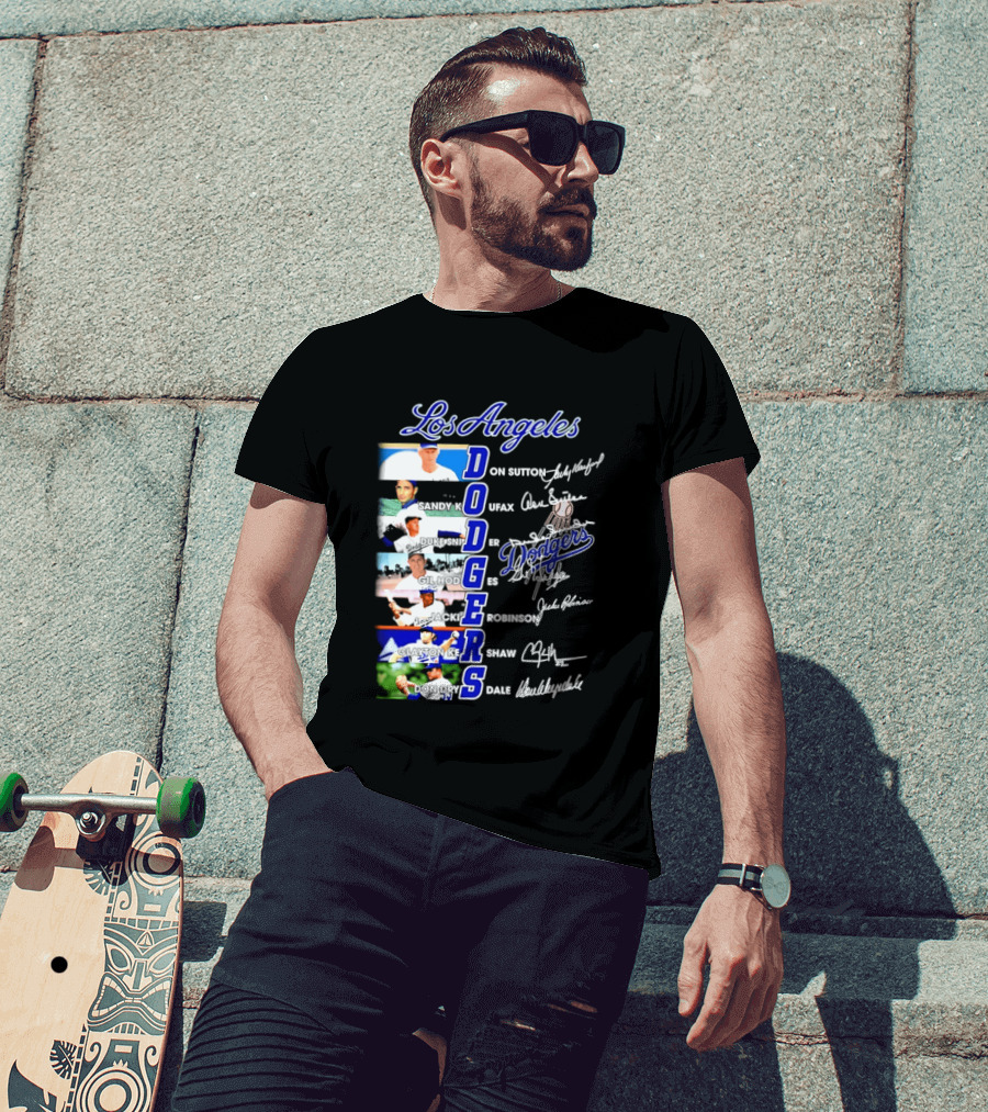 Los Angeles Dodgers Don Sutton Sandy Koufax Duke Snider Gil Hodges Jackie Robinson Clayton Kershaw Don Drysdale Signatures T-Shirt