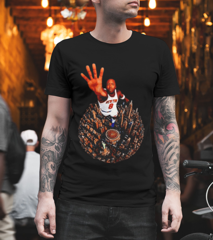 New York Knicks No 8 Aerial Cityscape Legend T-Shirt