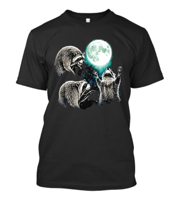 Jimothy Raccoon Moon Space Wolf Moon Trio Reaching For Full Moon T-Shirt
