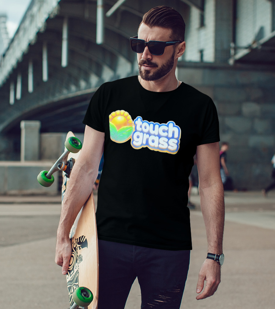 Touch Grass Plants Vs Zombies Sunflower Gaming Meme T-Shirt