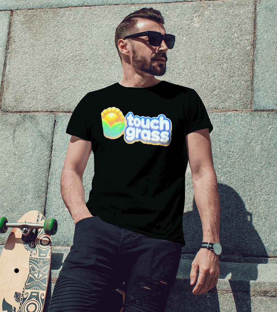 Touch Grass Plants Vs Zombies Sunflower Gaming Meme T-Shirt