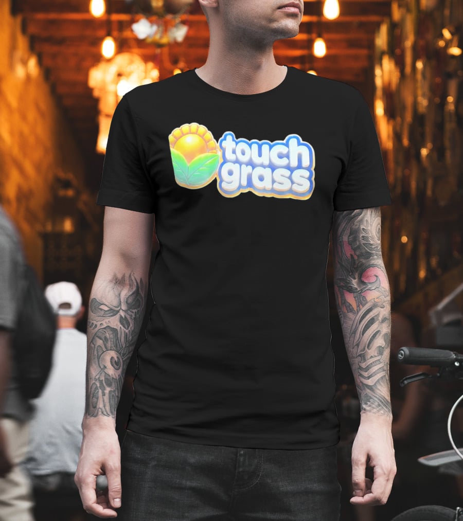 Touch Grass Plants Vs Zombies Sunflower Gaming Meme T-Shirt