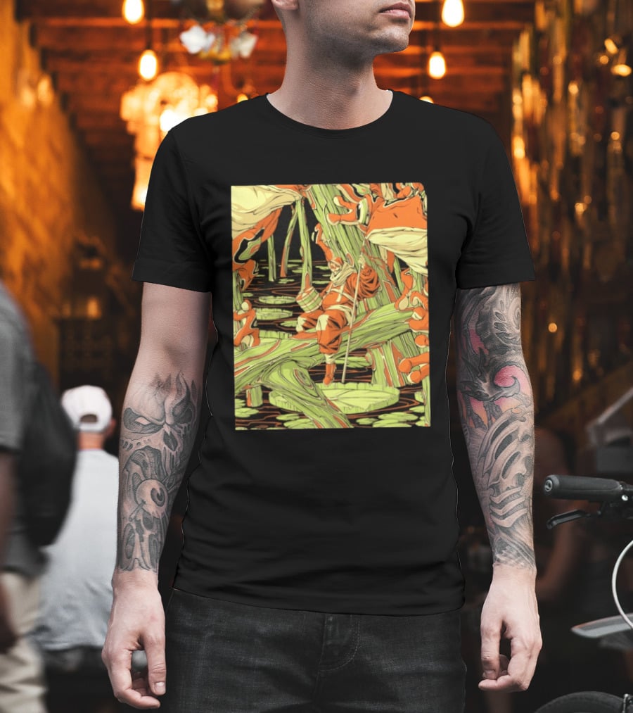 Swamp Explorer With Giant Frogs Wilderness Adventure T-Shirt