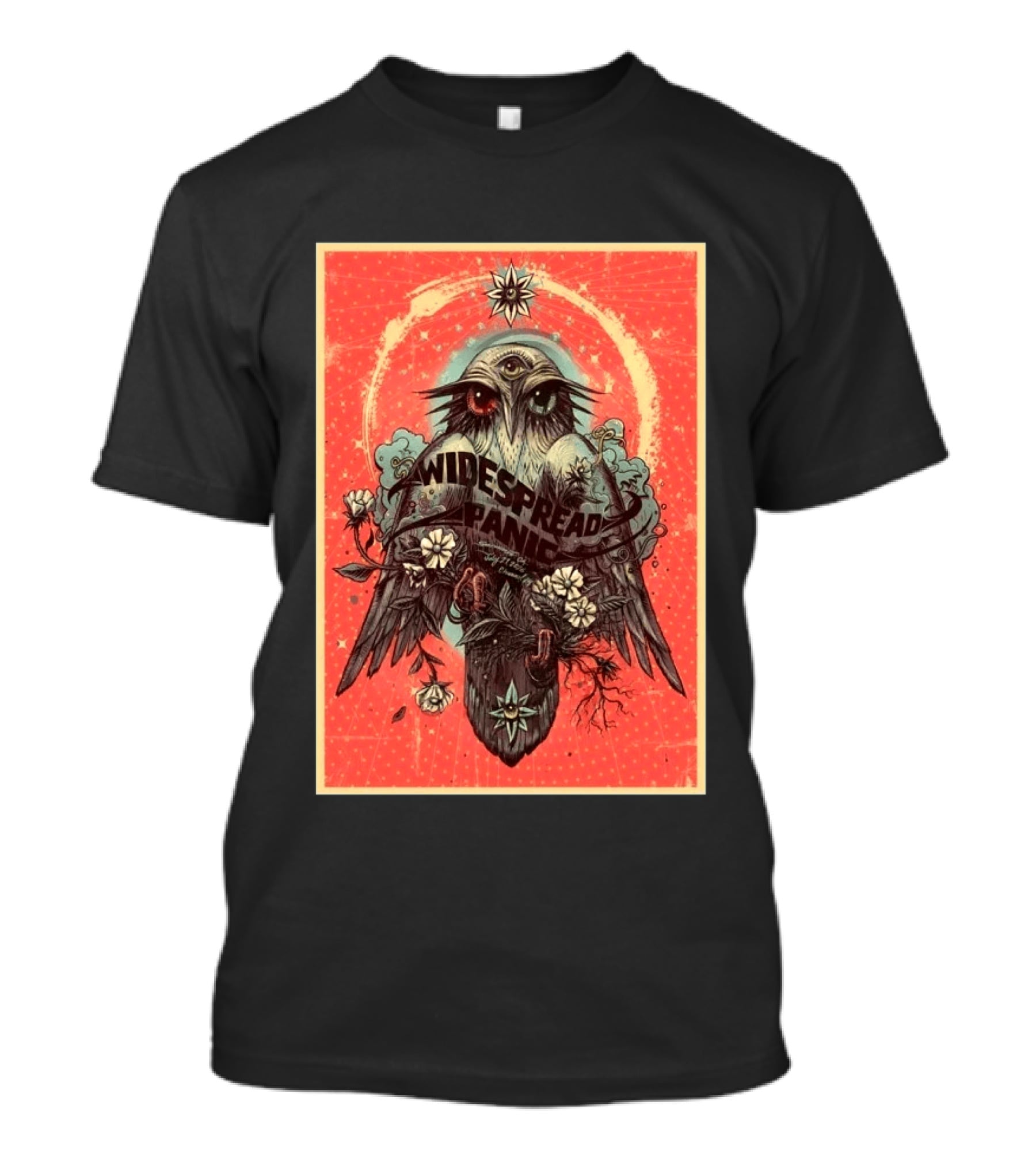 Widespread Panic Sacramento 2026 Event July 21 Venue Channel 24 Owl With Third Eye Floral Motif T-Shirt
