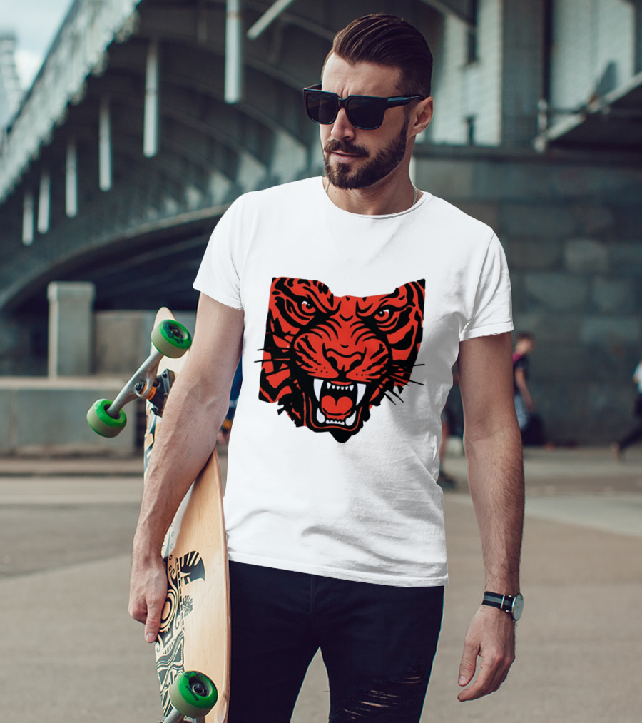 Aggressive Tiger Face Big Cat Animal Fierce Red And Black Tiger Head T-Shirt
