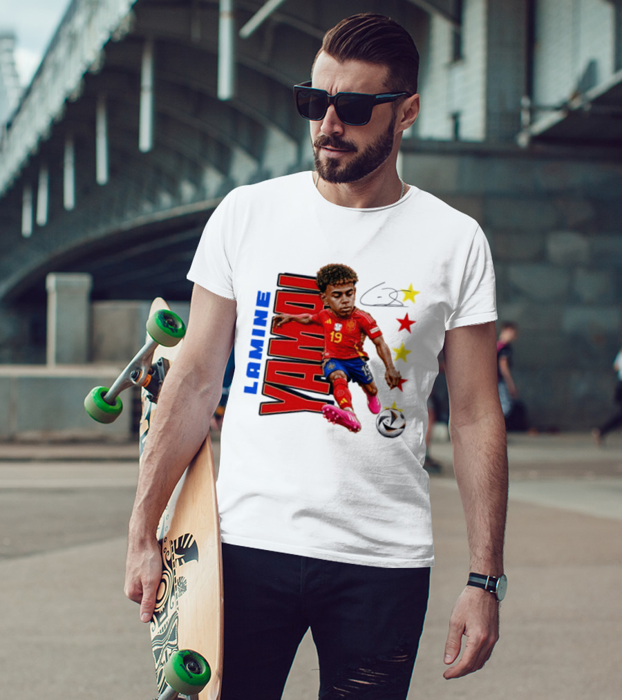 Lamine Yamal No 19 Spain National Team Soccer Star With Signature And Stars T-Shirt