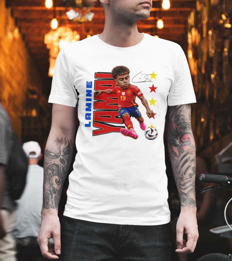Lamine Yamal No 19 Spain National Team Soccer Star With Signature And Stars T-Shirt