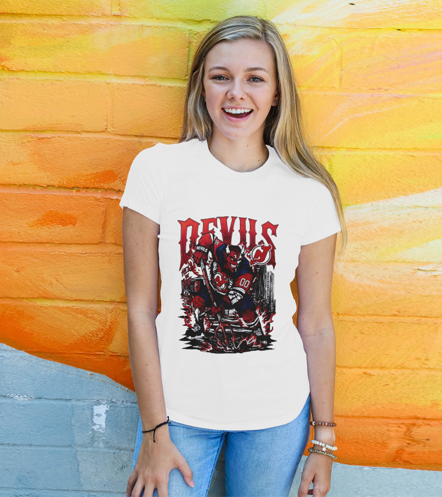 New Jersey Devils Hell On Ice Demon Skating T-Shirt
