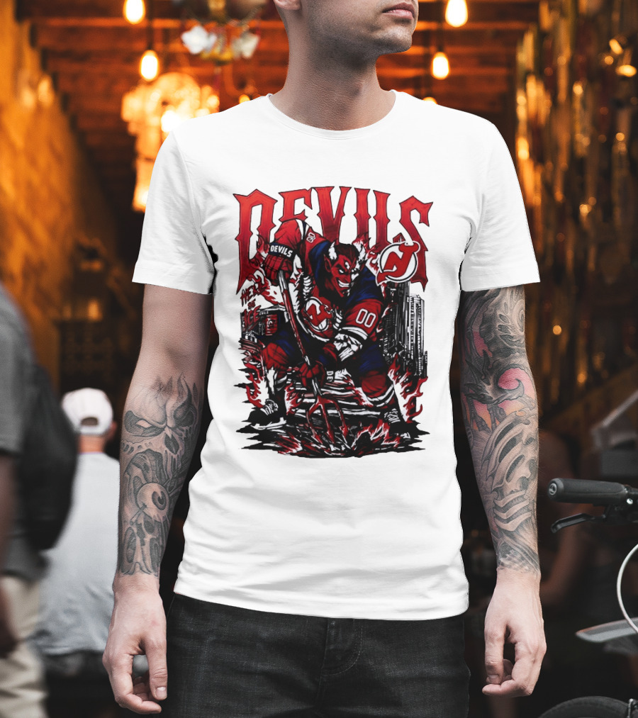 New Jersey Devils Hell On Ice Demon Skating T-Shirt