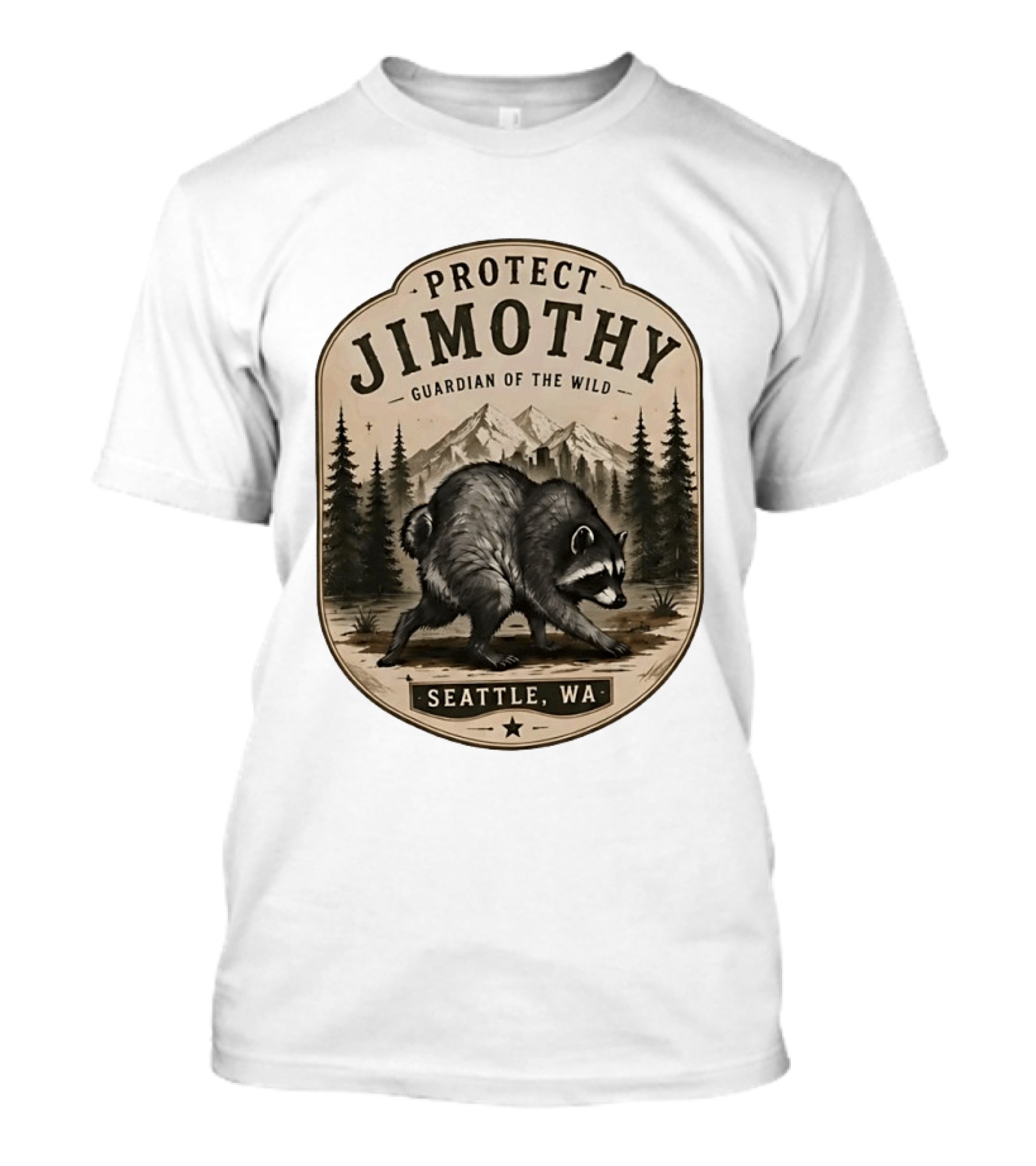 Protect Jimothy Guardian Of The Wild Seattle WA Raccoon Forest Adventure T-Shirt