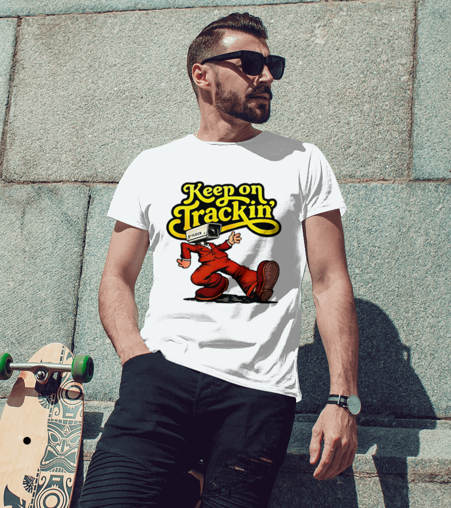 Keep On Trackin' Security Camera Head Person Walking T-Shirt