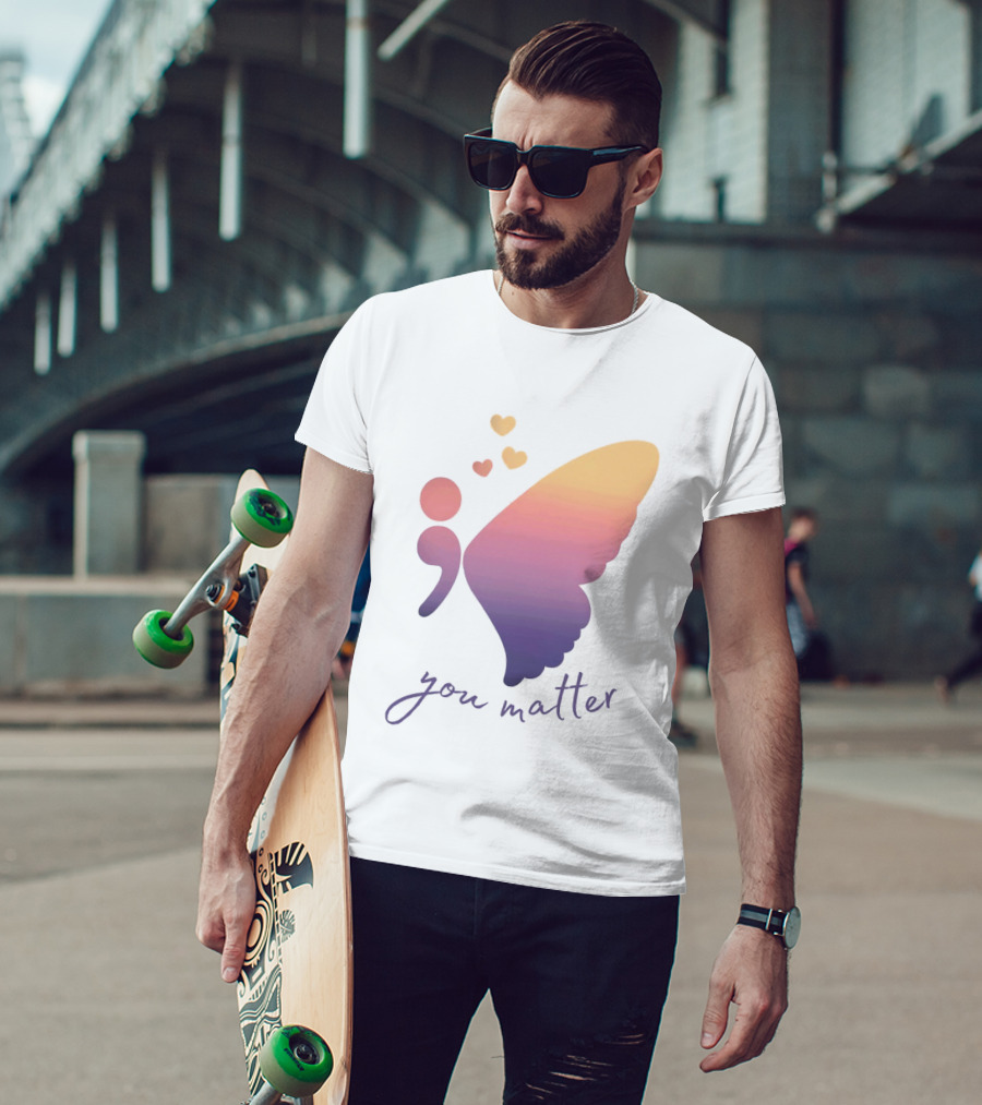 Semicolon Butterfly You Matter Inspirational Mental Health Awareness T-Shirt