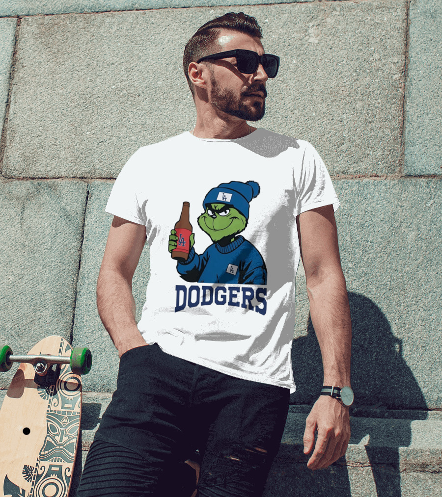 Los Angeles Dodgers MLB Christmas Grinch Beanie And Sweater T-Shirt