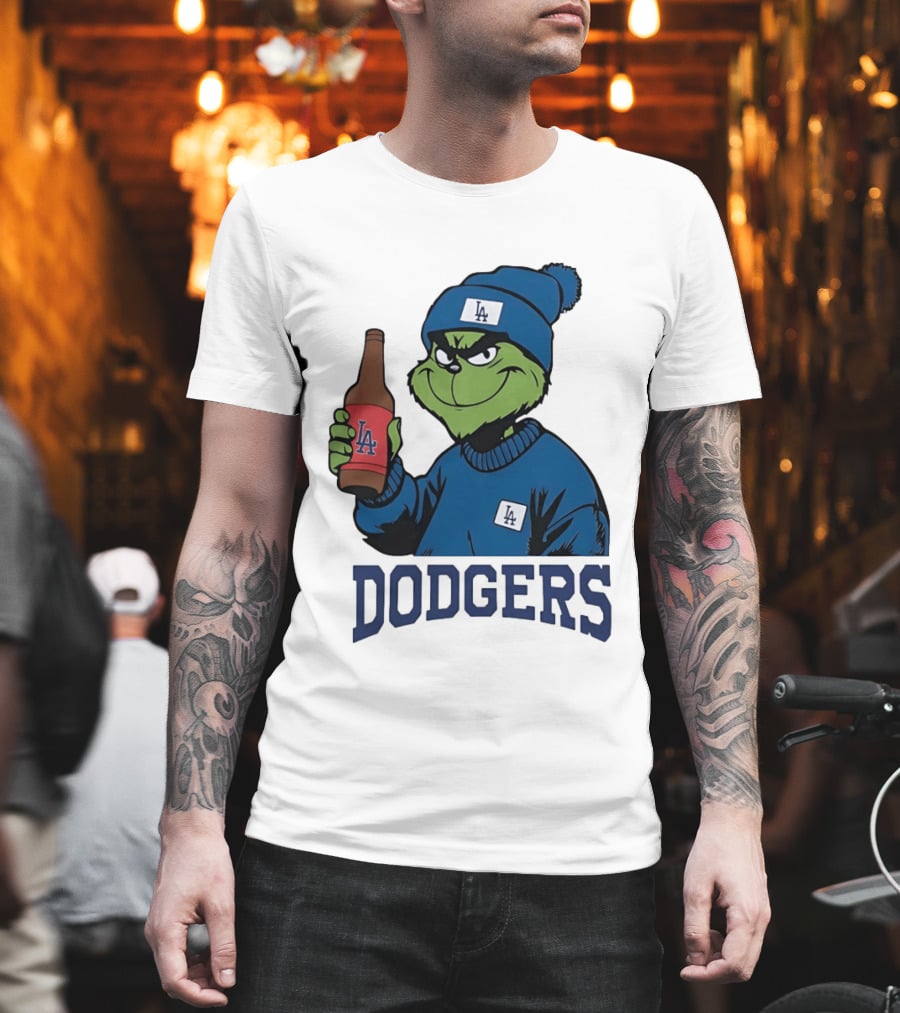 Los Angeles Dodgers MLB Christmas Grinch Beanie And Sweater T-Shirt