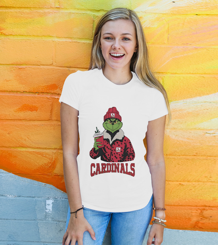 The Grinch In St Louis Cardinals Jacket With Coffee Christmas T-Shirt