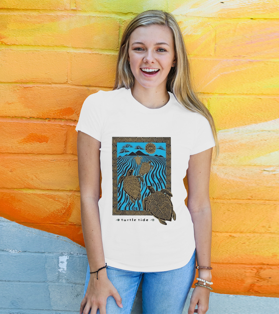 Turtle Tide Ocean Sea Life Coastal Nautical Waves And Sun T-Shirt