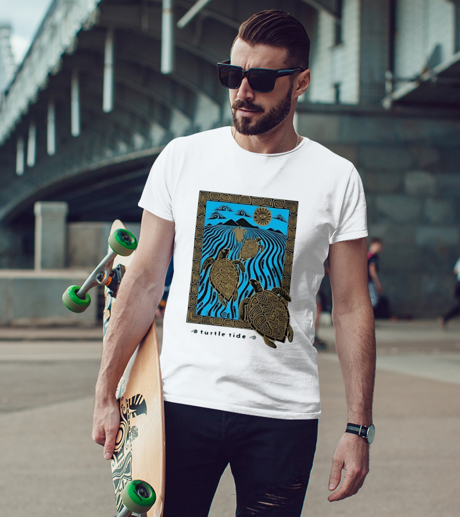 Turtle Tide Ocean Sea Life Coastal Nautical Waves And Sun T-Shirt