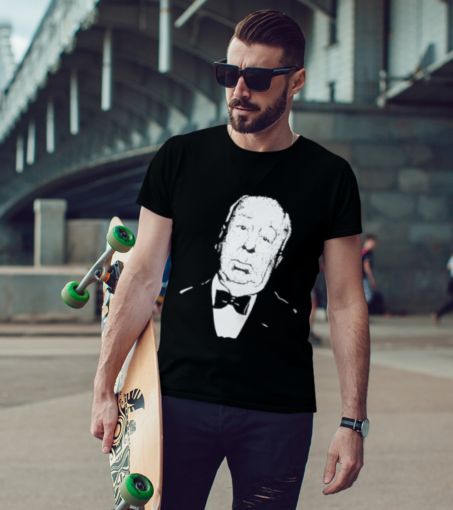 Alfred Hitchcock Staring Silhouette Iconic Filmmaker Style Bowtie T-Shirt