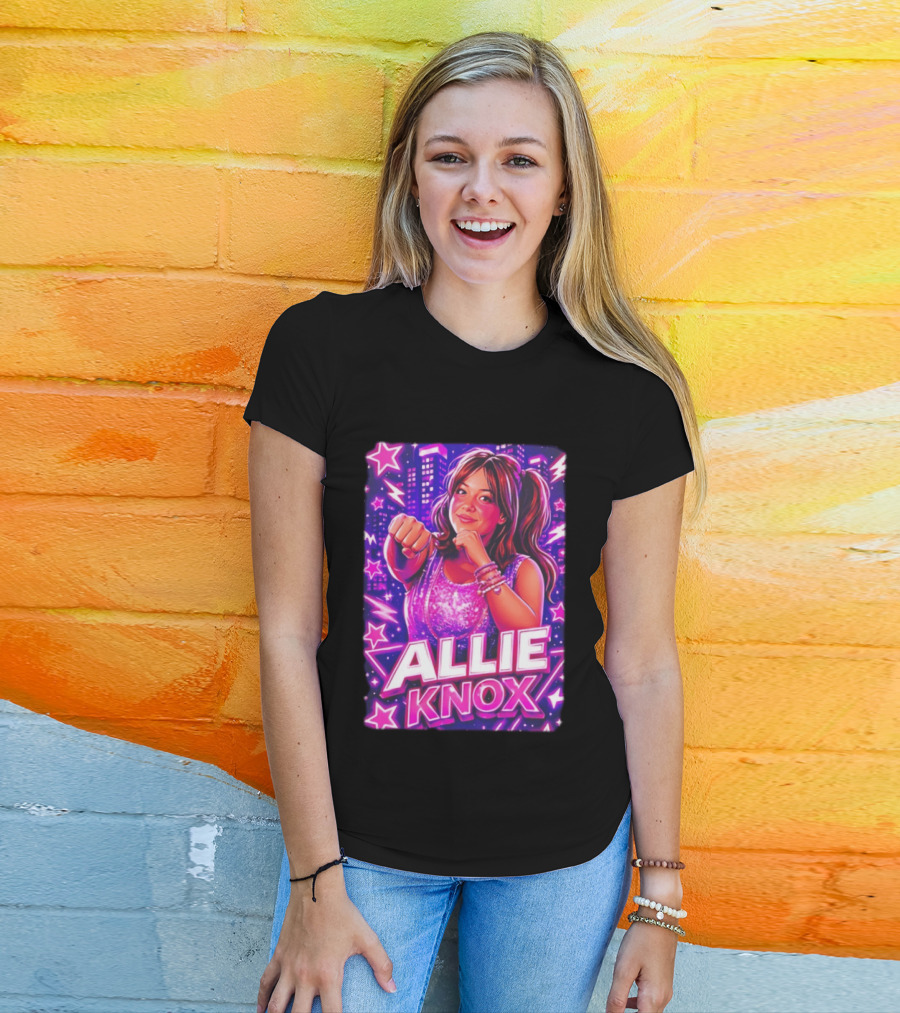 Allie Knox Retro Neon City Lights Style With Stars T-Shirt