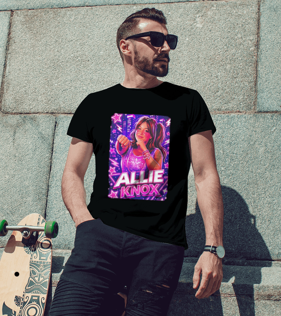 Allie Knox Retro Neon City Lights Style With Stars T-Shirt