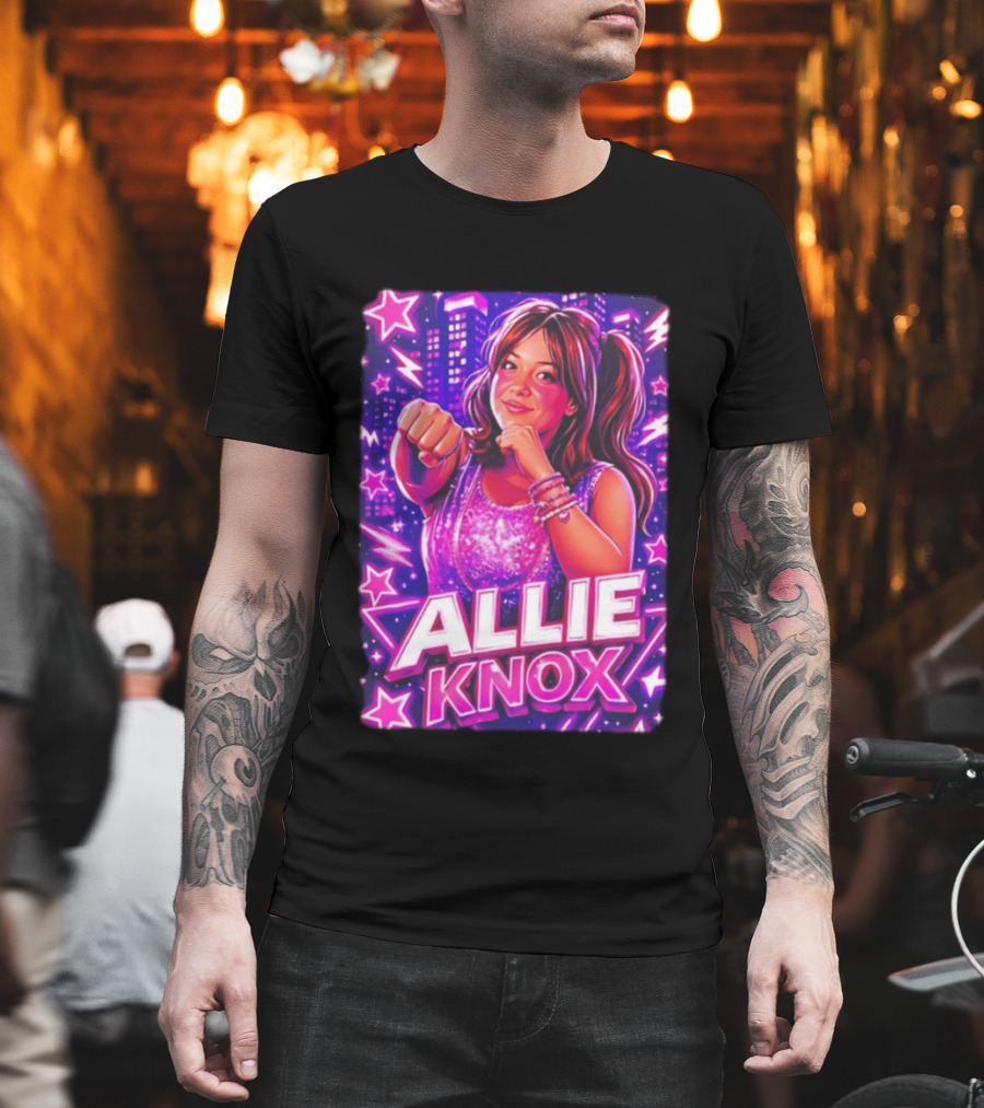 Allie Knox Retro Neon City Lights Style With Stars T-Shirt