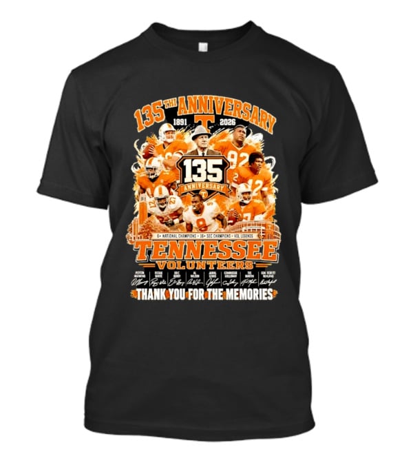 135th Anniversary Tennessee Volunteers Vol Legends Peyton Manning Reggie White National SEC Champions 1891 2026 Thank You For The Memories T-Shirt