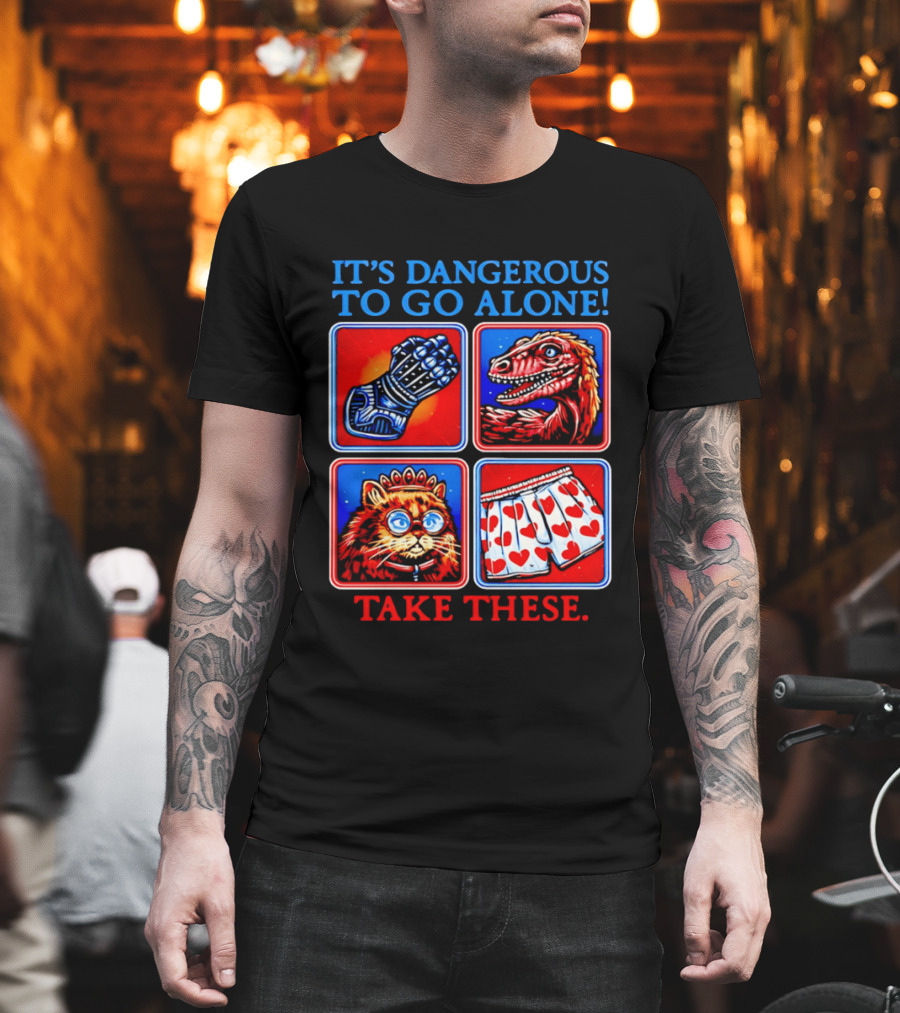 It's Dangerous To Go Alone Take These Gauntlet Raptor Cat Heart Boxers T-Shirt