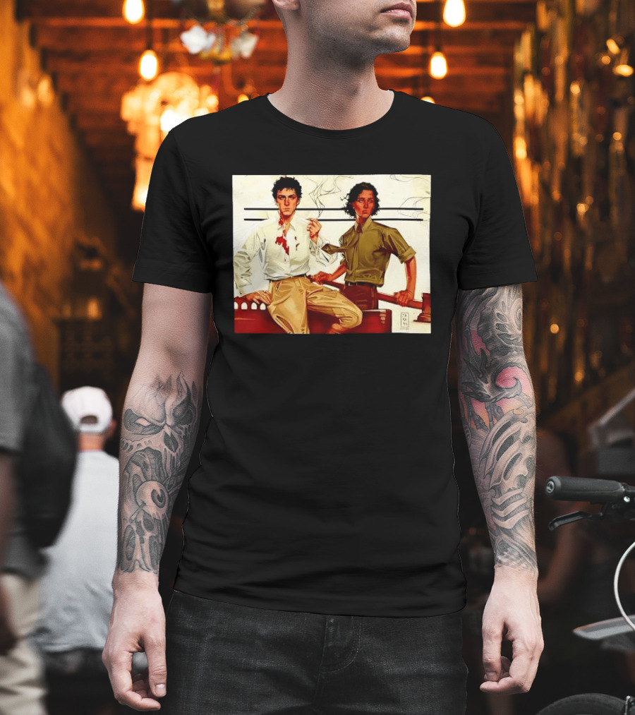 JAPH Two Men Smoking With Bloodstain T-Shirt