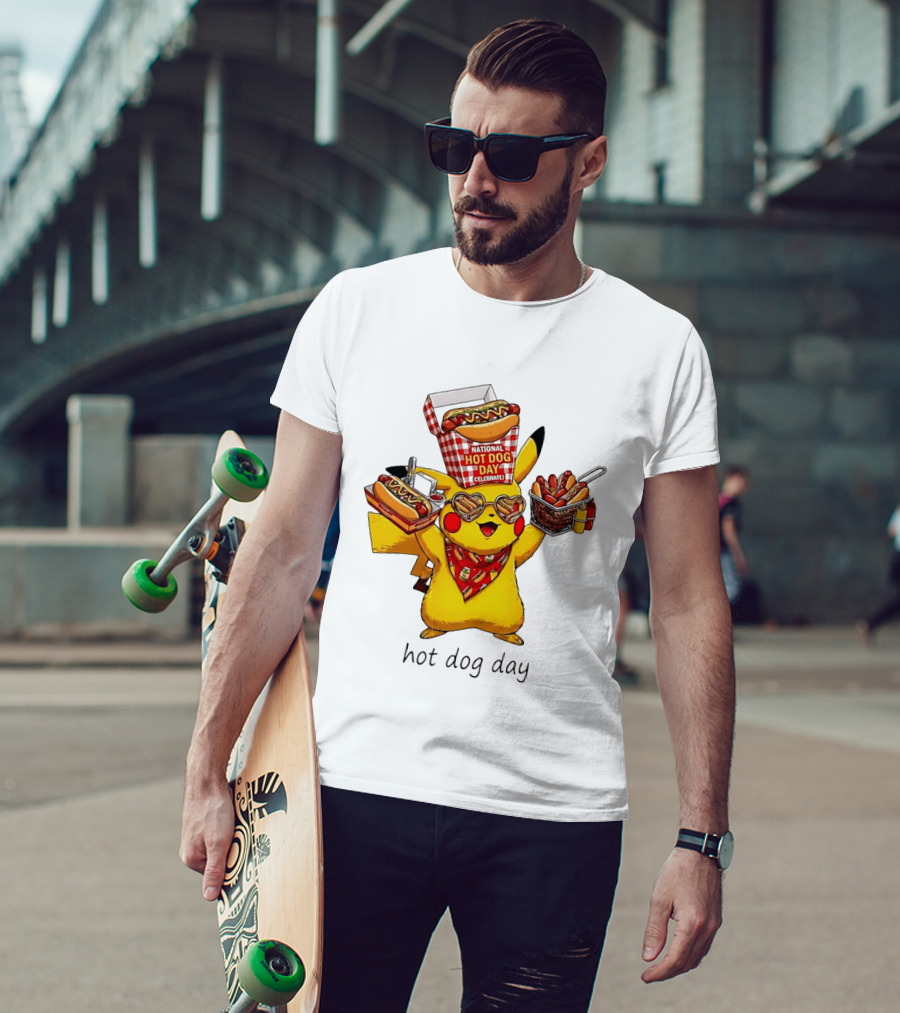 National Hot Dog Day Pikachu Heart Sunglasses Celebrate T-Shirt