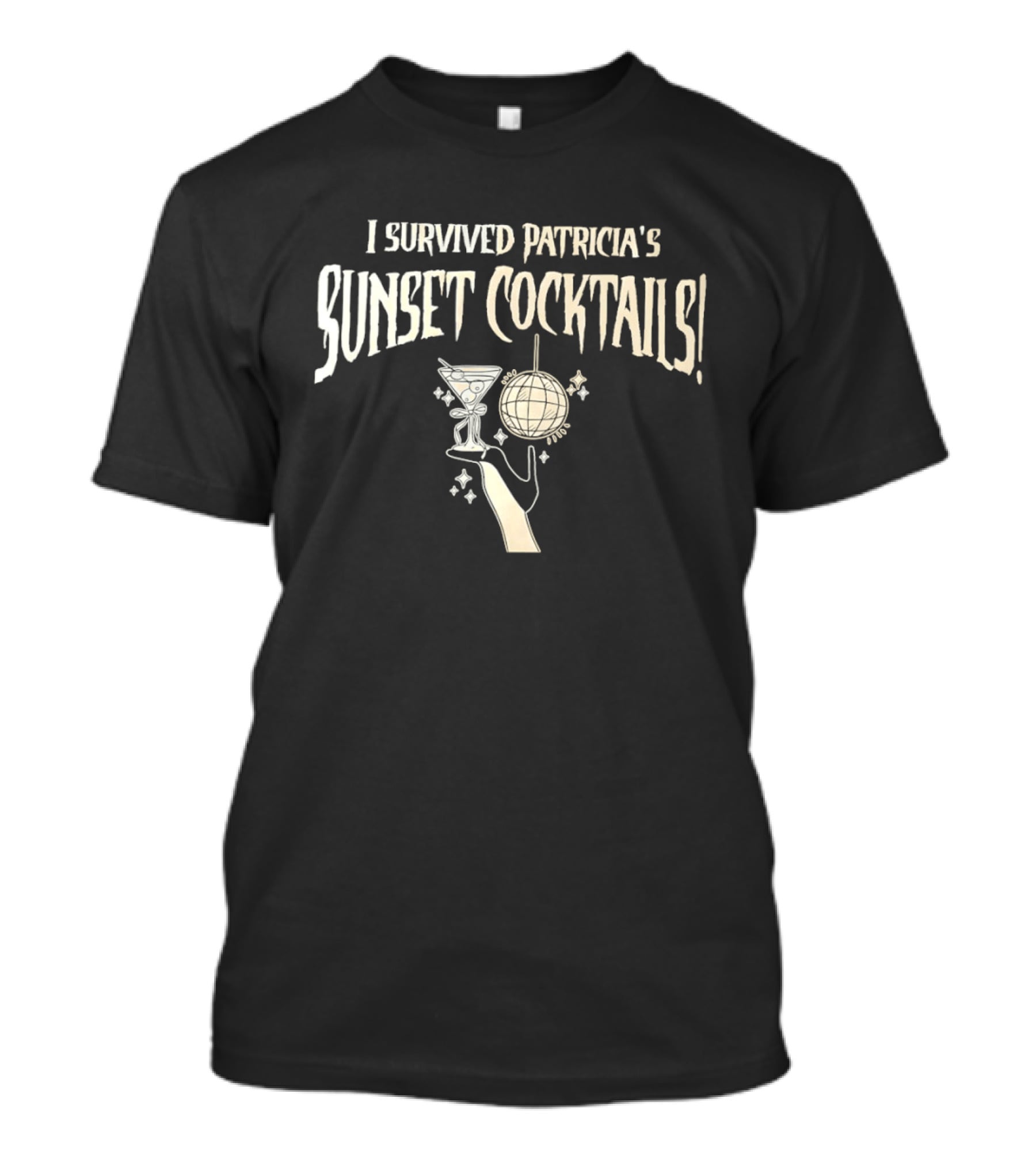 I Survived Patricia's Sunset Cocktails Martini Glass Disco Ball Celebration T-Shirt