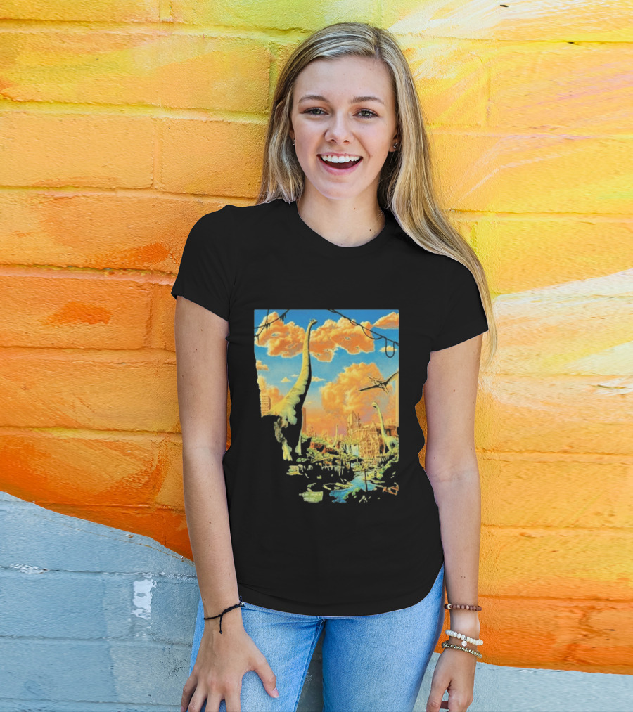 Phish Syracuse NY July 21 2026 St Joseph Health Amphitheatre Dinosaur Cityscape T-Shirt