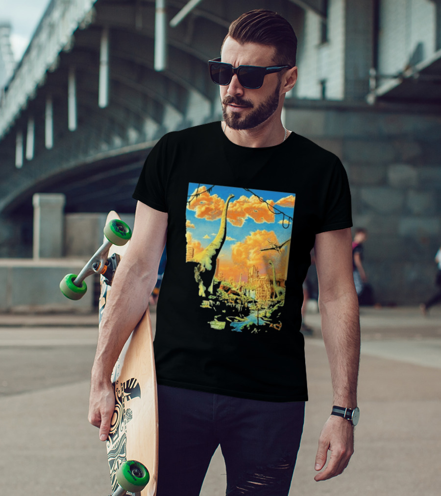 Phish Syracuse NY July 21 2026 St Joseph Health Amphitheatre Dinosaur Cityscape T-Shirt