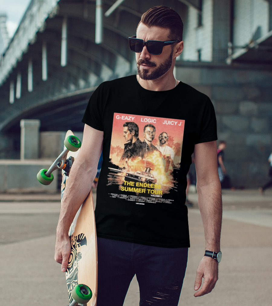 G Eazy Logic Juicy J The Endless Summer Tour Volume 2 2026 Retro Car Palm Trees T-Shirt