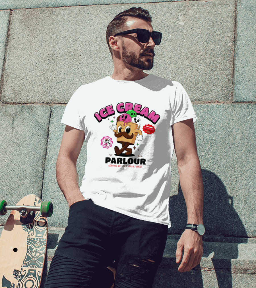 Ice Cream Parlour Est 2014 Serving At Your Local Quest Cartoon Characters Fun Scoop Club T-Shirt