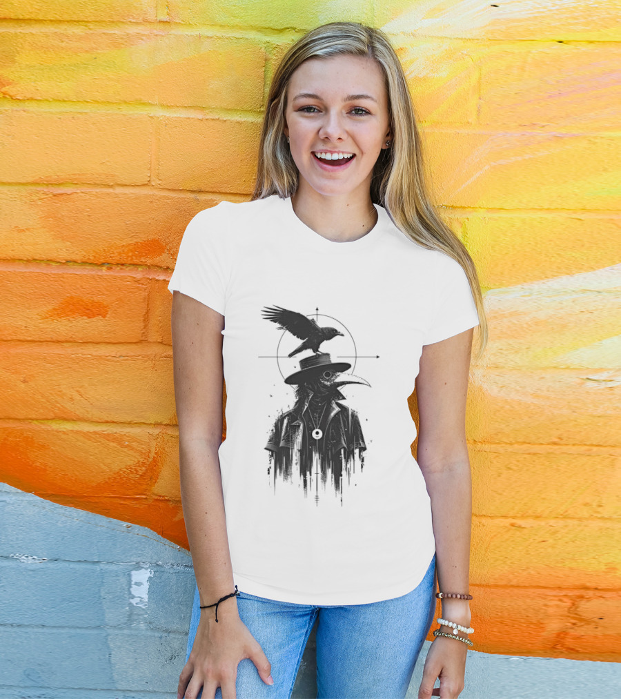 Plague Doctor With Raven Gothic Minimalist Short Sleeve T-Shirt