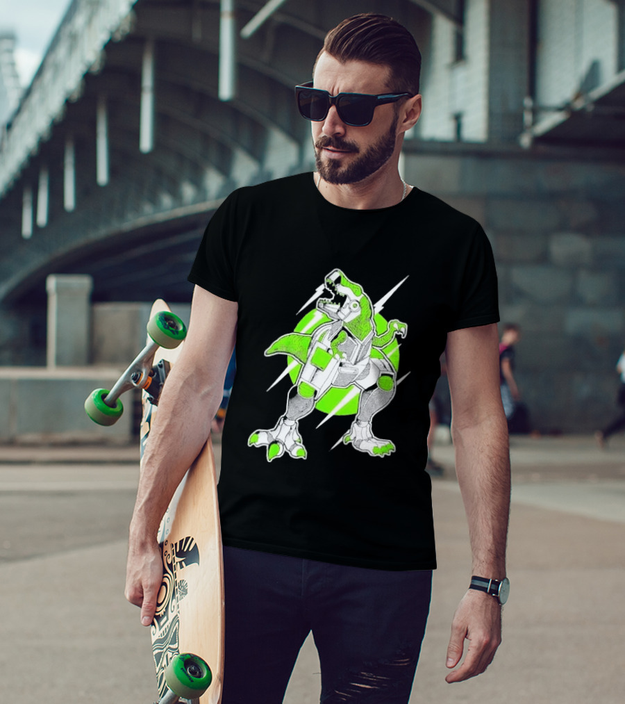 Robo Rex Neon Green Cybernetic Dinosaur Tech Science Fiction High Voltage T-Shirt