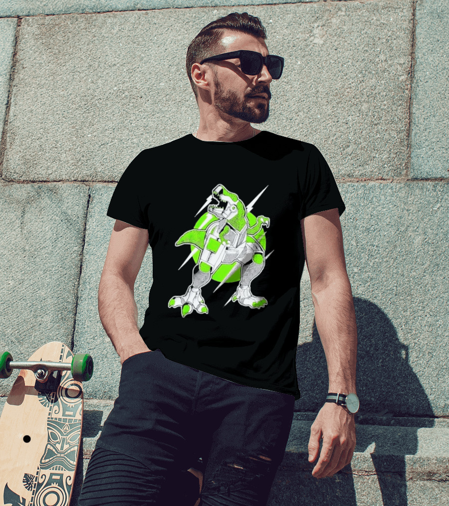 Robo Rex Neon Green Cybernetic Dinosaur Tech Science Fiction High Voltage T-Shirt