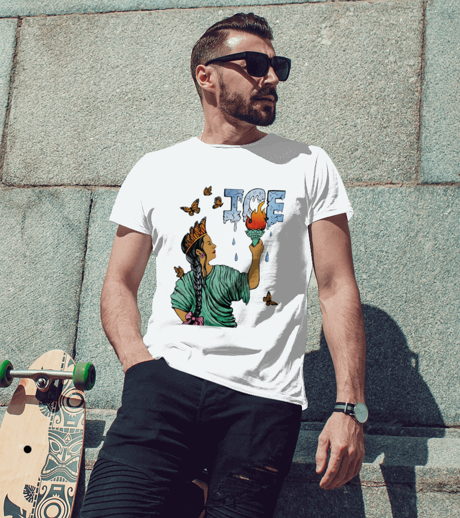 Liberty ICE Melt Activism With Monarch Butterflies And Torch Symbolism T-Shirt