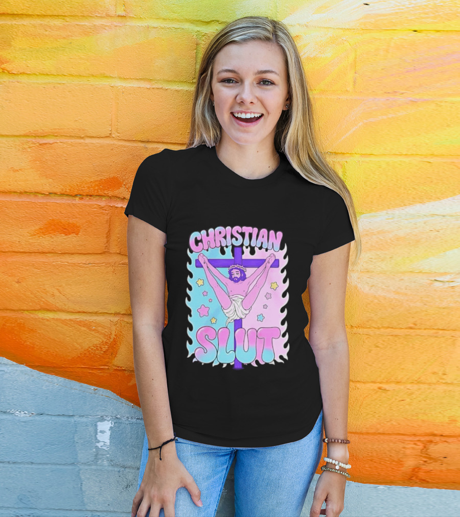 Christian Slut Teen Hearts Jesus Splits Meme T-Shirt