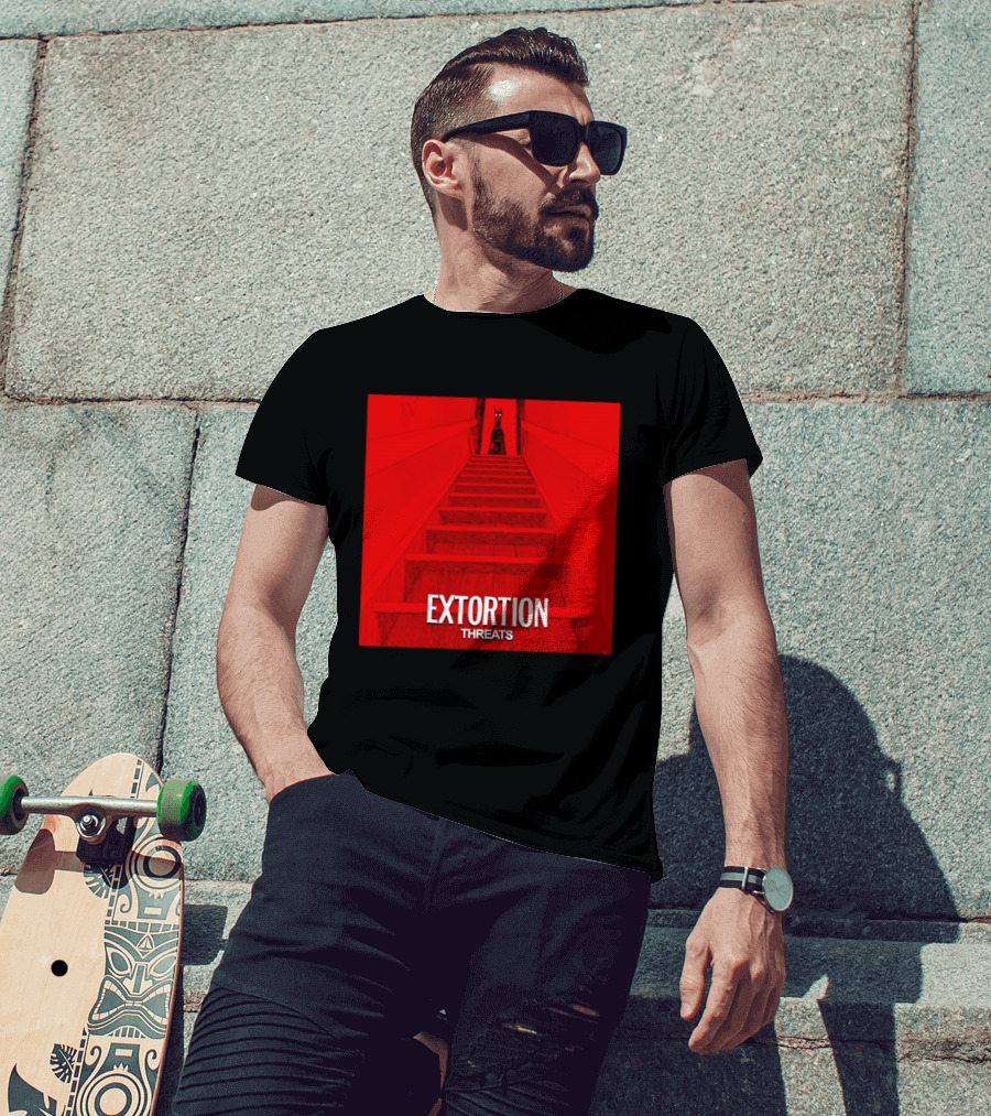Extortion Threats Dark Stairs Red Scene T-Shirt