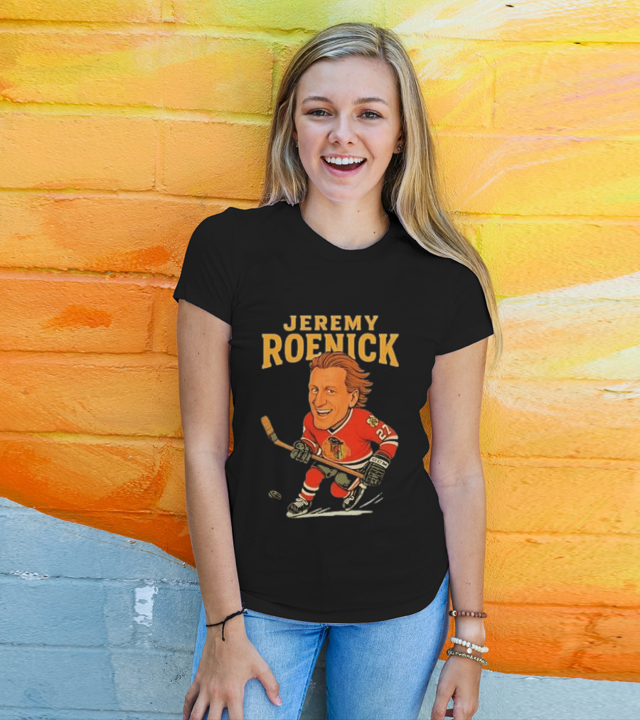 Jeremy Roenick Caricature Chicago Blackhawks Legendary Hockey Star T-Shirt